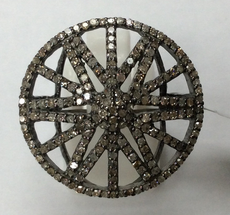 Diamond Round Shape Diamond Ring, Pave Diamond Ring, Pave Round Shape Ring, Approx 23 x 23mm. Sterling Silver