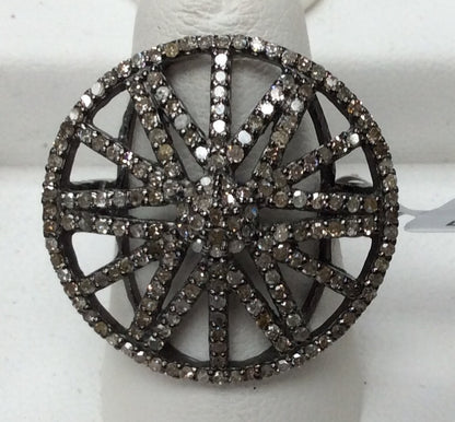 Diamond Round Shape Diamond Ring, Pave Diamond Ring, Pave Round Shape Ring, Approx 23 x 23mm. Sterling Silver
