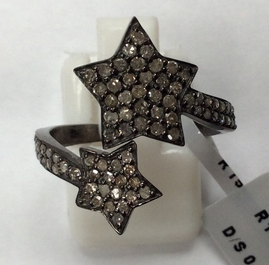 Star  Pave Diamond Ring .925 Oxidized Sterling Silver Diamond Ring, Genuine handmade pave diamond Ring Size Approx 0.84"(21 x 21 MM)