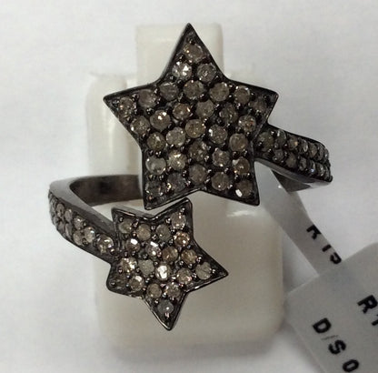 Star Pave Diamond Ring .925 Oxidized Sterling Silver Diamond Ring, Genuine handmade pave diamond Ring Size Approx 0.84"(21 x 21 MM)