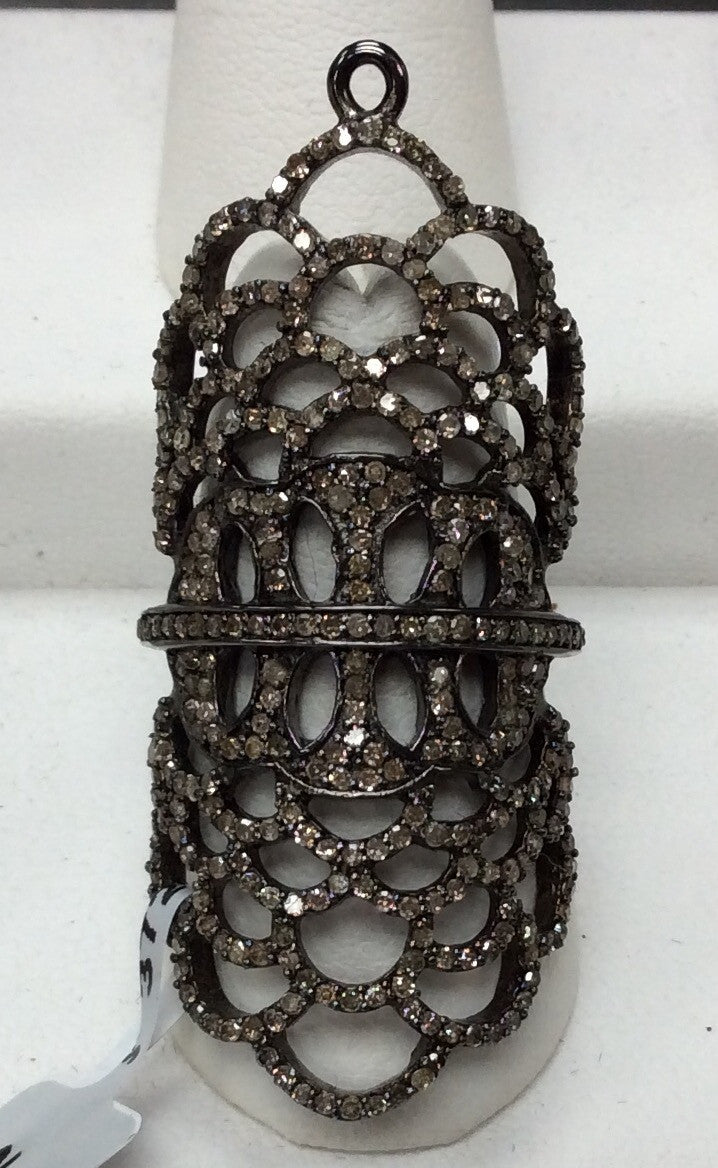Pave Diamond Ring .925 Oxidized Sterling Silver Diamond Ring, Genuine handmade pave diamond Ring Size Approx 1.88"(20 x 47 MM)