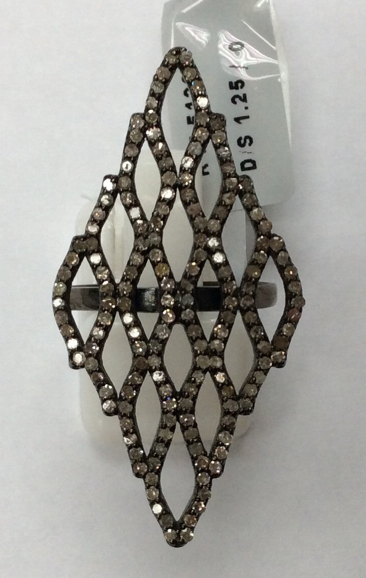 Diamond Diamond Shape Diamond Ring, Pave Diamond Ring, Pave Diamond Shape Ring, Approx 38 x 13mm. Sterling Silver