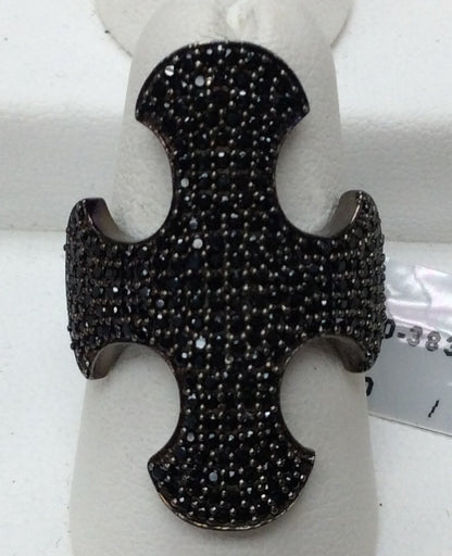 Cross Black Spinal Ring .925 Oxidized Sterling Silver Black Spinal Ring, Genuine handmade pave Black Spinal Ring Size Approx(20x29 mm)