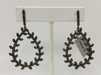Diamond Silver Earring .925 Oxidized Sterling Silver Diamond Earring, Genuine handmade pave diamond Earring Size 2.40"(34 x 60 MM )