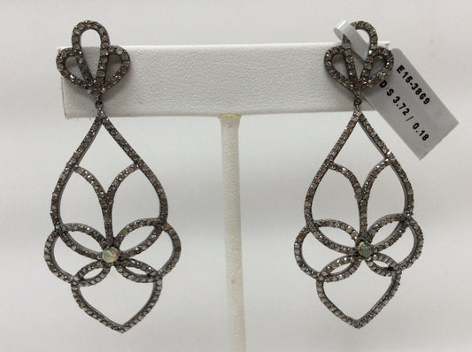 Diamond Silver Earring .925 Oxidized Sterling Silver Diamond Earring, Genuine handmade pave diamond Earring Size 2.60"(28 x 65 MM )