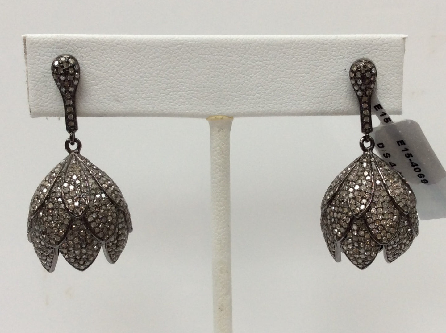 Diamond Silver Earring .925 Oxidized Sterling Silver Diamond Earring, Genuine handmade pave diamond Earring Size 1.40"(17 x 35 MM )