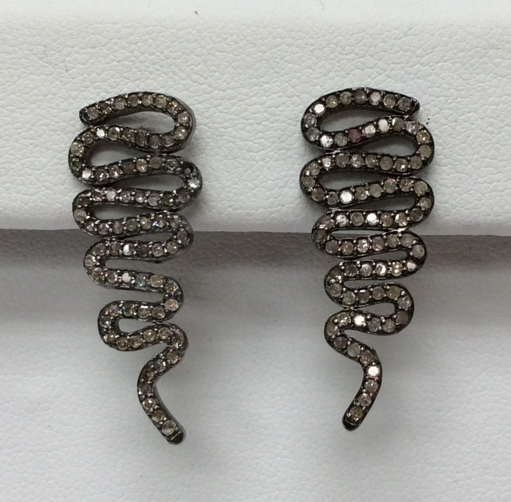 Snake Diamond Silver Earring .925 Oxidized Sterling Silver Diamond Earring, Genuine handmade pave diamond Earring Size 1.16"(12 x 29 MM )