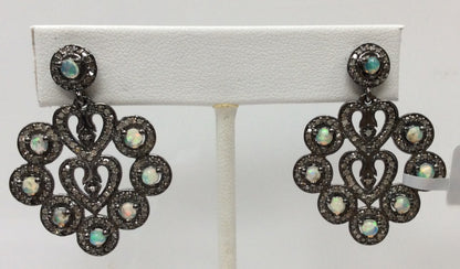 Heart Diamond Silver Earring .925 Oxidized Sterling Silver Diamond Earring, Genuine handmade pave diamond Earring Size 1.44"(28 x 36  MM )