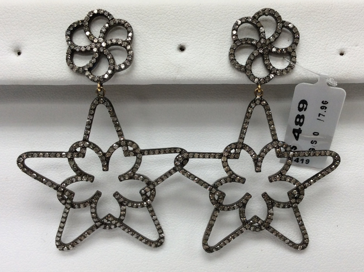 Star Diamond Earring .925 Oxidized Sterling Silver Diamond Earring, Genuine handmade pave diamond Earring Size 2.40"(39 x 60 MM )
