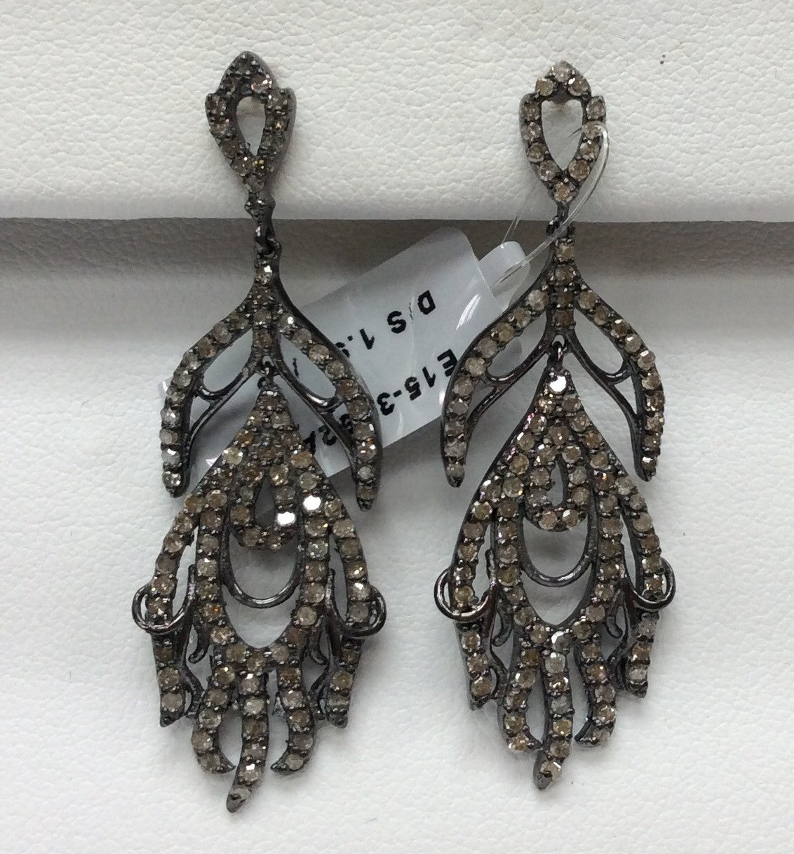 Diamond Silver Earring .925 Oxidized Sterling Silver Diamond Earring, Genuine handmade pave diamond Earring Size 1.80"(14 x 45 MM )