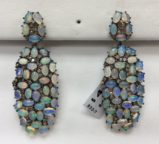 Diamond Silver Earring .925 Oxidized Sterling Silver Diamond Earring, Genuine handmade pave diamond Earring Size 2.08"(19 x 52 MM )