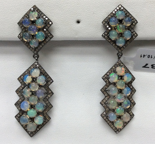 Diamond Silver Earring .925 Oxidized Sterling Silver Diamond Earring, Genuine handmade pave diamond Earring Size 2.20"(15 x 55 MM )