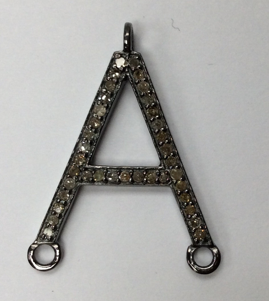 Letter A Diamond Charm .925 Oxidized Sterling Silver Diamond Charms, Genuine handmade pave diamond Charm Size Approx 0.96"( 19 x 24 MM)
