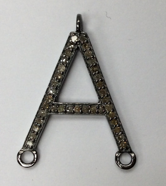 Letter A Diamond Charm .925 Oxidized Sterling Silver Diamond Charms, Genuine handmade pave diamond Charm Size Approx 0.96"( 19 x 24 MM)