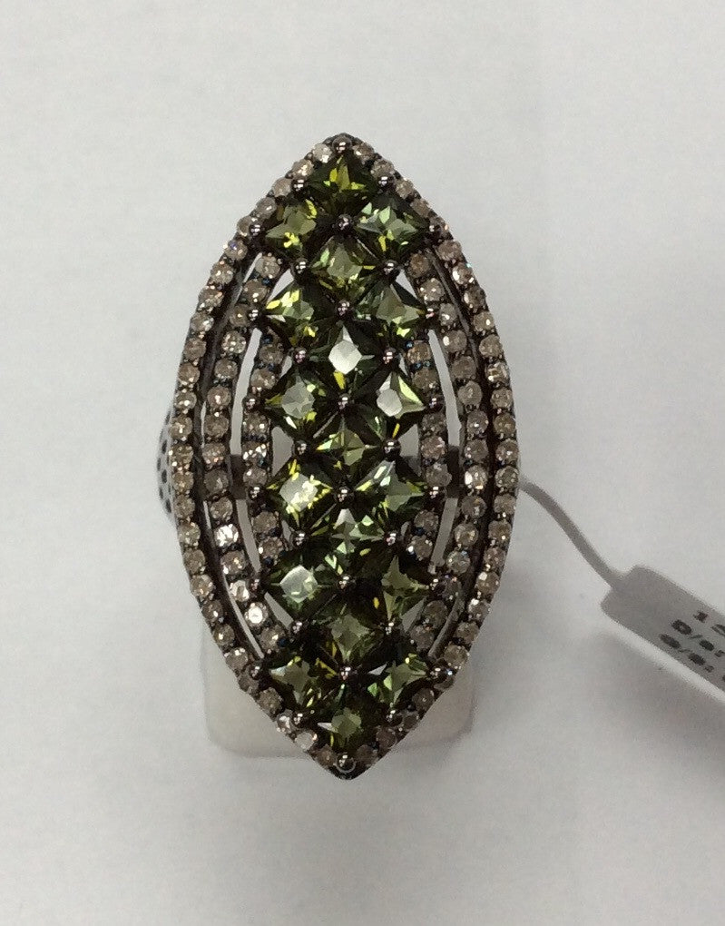 Diamond and Silver Tourmaline Ring
