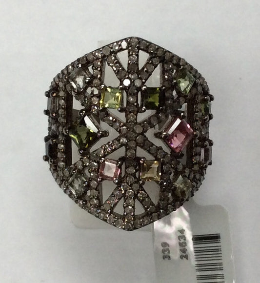 DIAMOND AND MULTI TOURMALINE SILVER RINGS