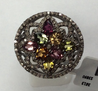 Diamond and Multi Tourmaline Rings