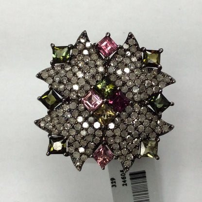 DIAMOND AND MULTI TOURMALINE SILVER RINGS