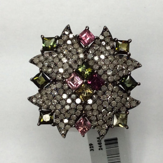 DIAMOND AND MULTI TOURMALINE SILVER RINGS