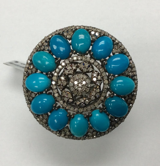 Diamond and Turquoise Silver Black Rhodium Finish Rings
