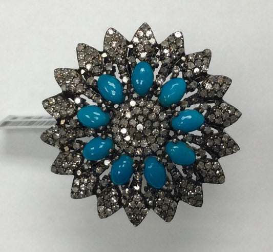 Diamond and Turquoise Silver Black Rhodium Finish Rings