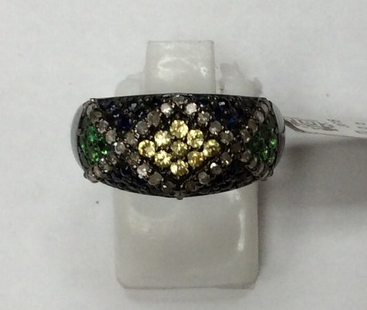 Diamond and Multi Sapphire Silver Rings