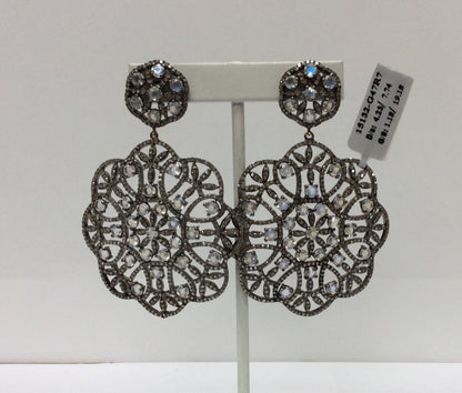 Diamond and White Rainbow Moon  Silver Earrings