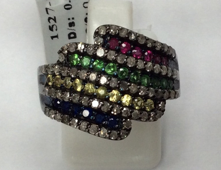 Diamond and Silver Multi Sapphire Rings