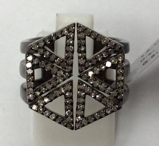Diamond and Silver Black Rhodium Finish Ring