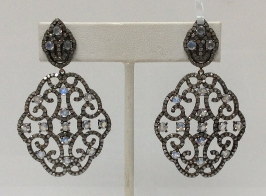 Diamond and Silver White Rainbow Moon Earring