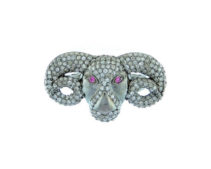 Bull Head with Ruby Eyes Diamond Ring