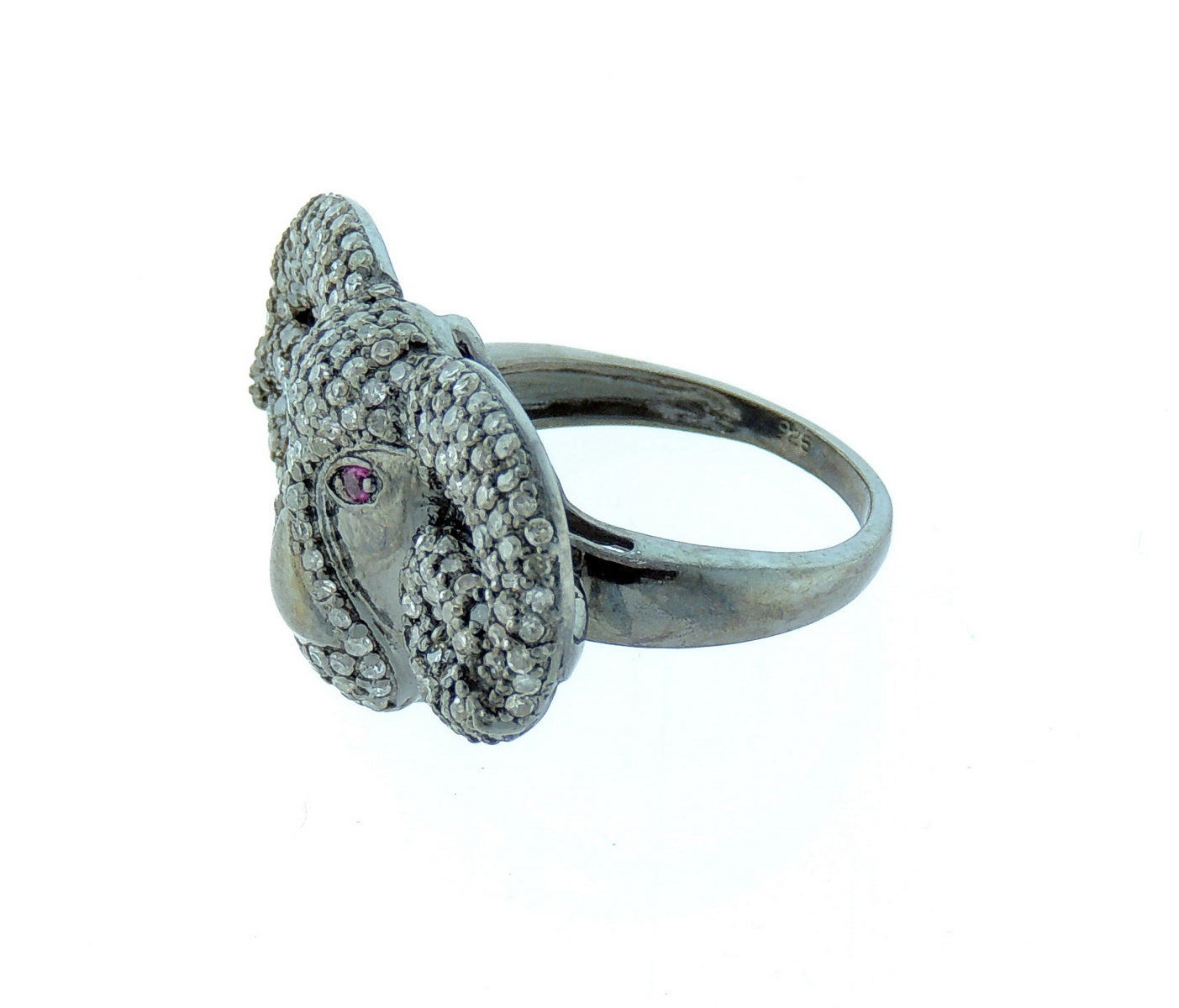 Bull Head with Ruby Eyes Diamond Ring