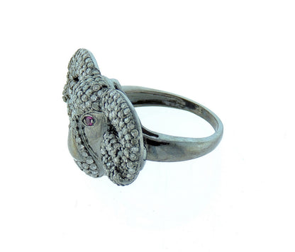 Bull Head with Ruby Eyes Diamond Ring