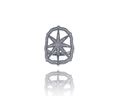 Diamond and Silver Black Rhodium Finish Ring