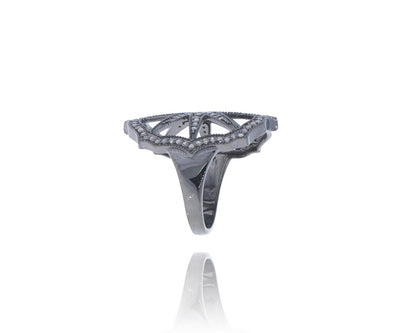 Diamond and Silver Black Rhodium Finish Ring