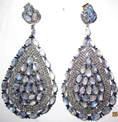 Diamond and Rainbow MoonStone Earring.