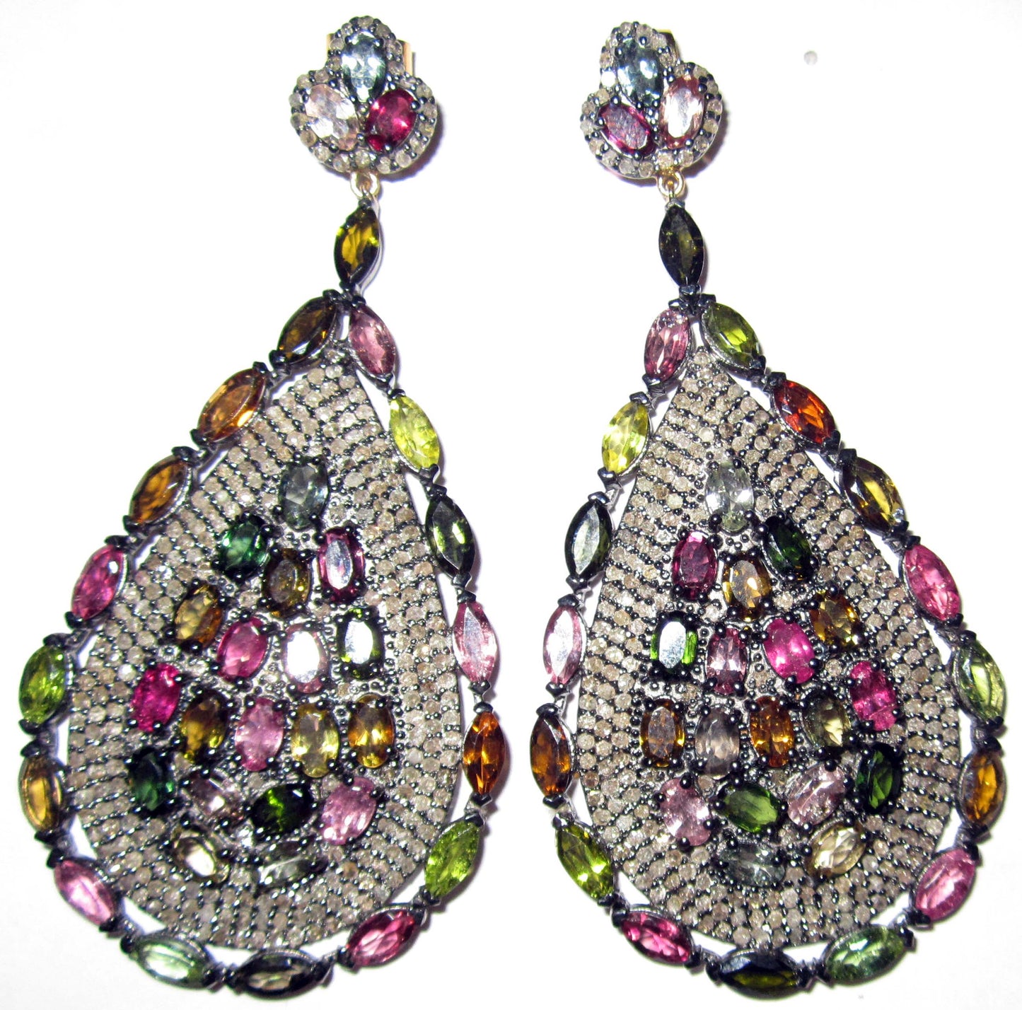 Diamond and Rainbow MoonStone Earring.