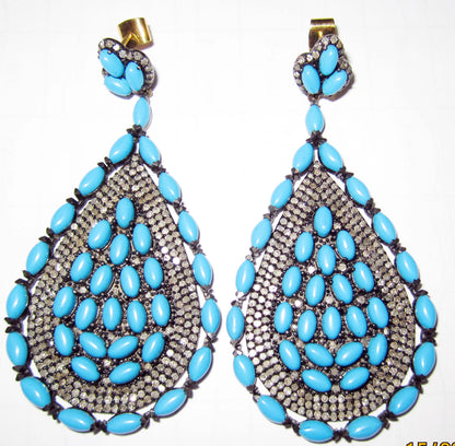 Diamond and Rainbow MoonStone Earring.