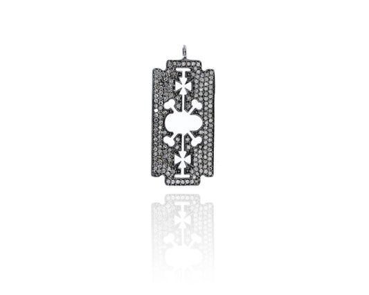 Diamond Blade Diamond Pendant, Pave Diamond Pendant, Blade Necklace, Approx 40 x 17mm. Sterling Silver