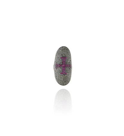 Diamond and Silver Ruby Stone Black Rhodium Finish Rings