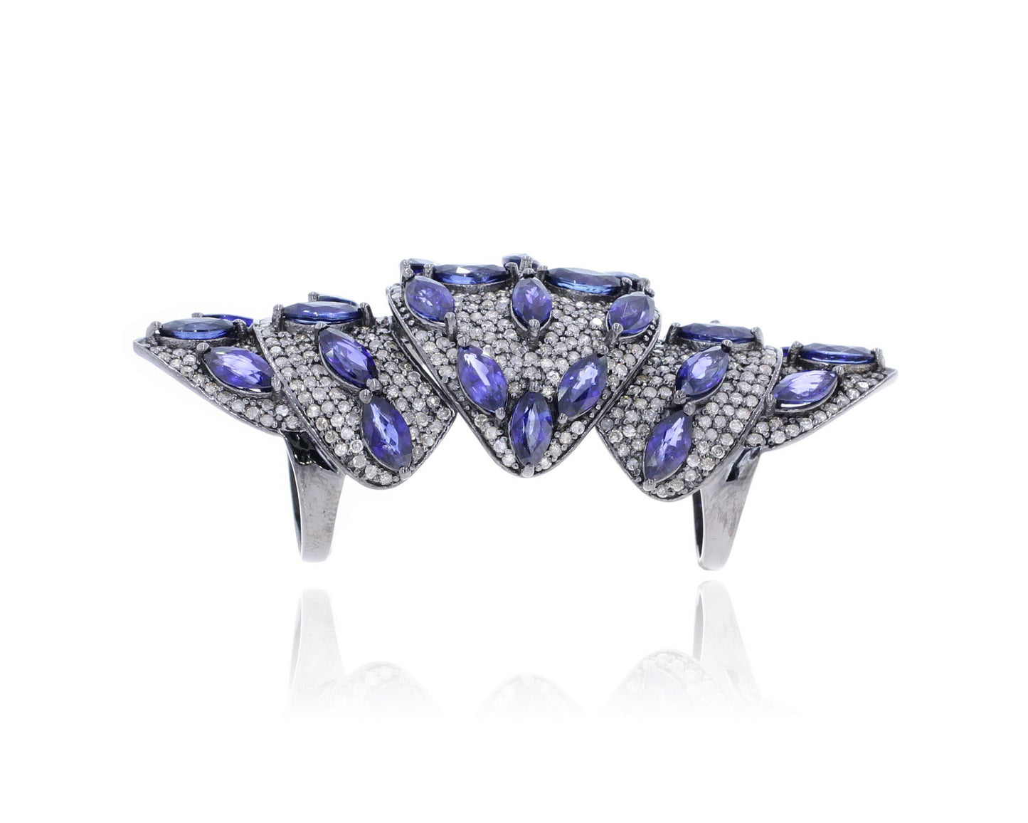 Diamond and Silver Multi Sapphire Stone Black Rhodium Finish Ring