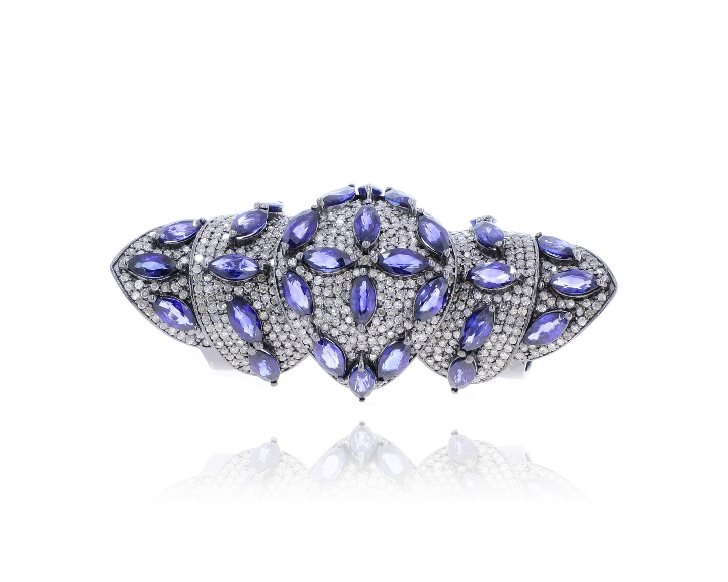 Diamond and Silver Multi Sapphire Stone Black Rhodium Finish Ring