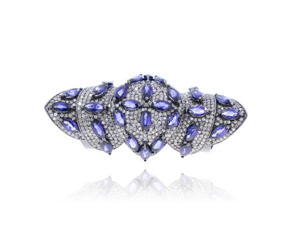 Diamond and Silver Multi Sapphire Stone Black Rhodium Finish Ring