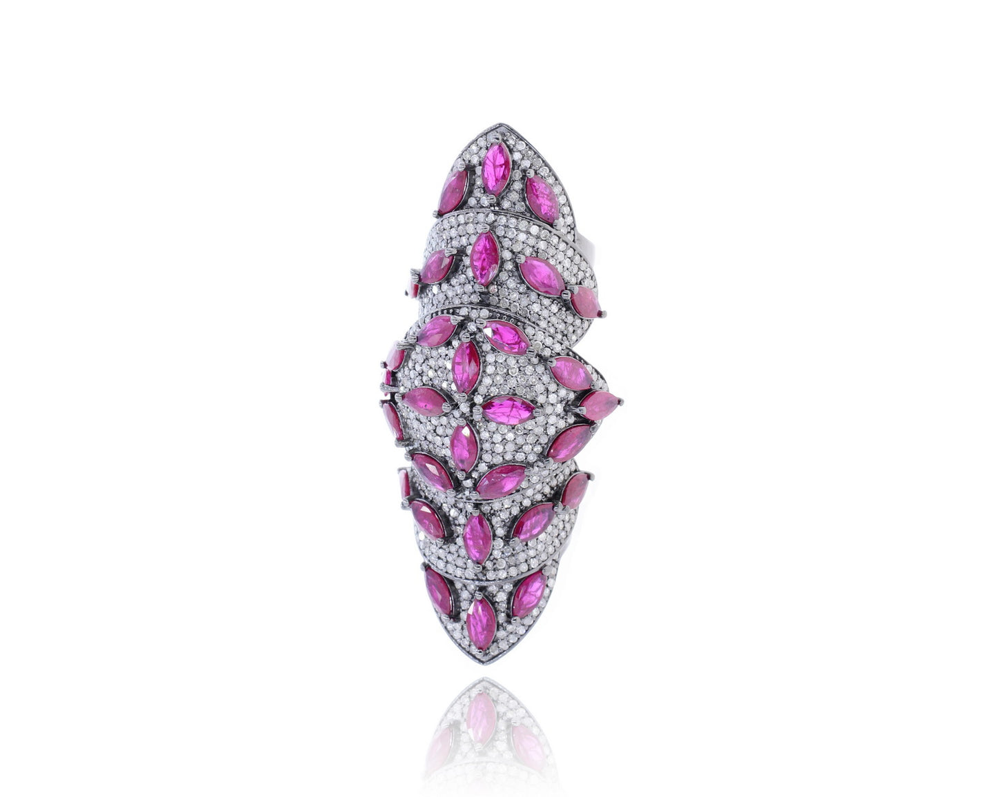 Diamond and Silver Multi Sapphire Stone Black Rhodium Finish Ring