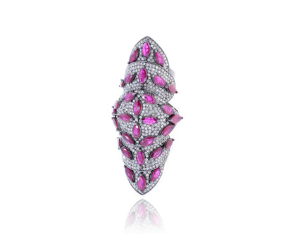Diamond and Silver Multi Sapphire Stone Black Rhodium Finish Ring