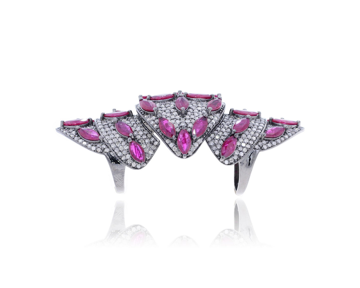 Diamond and Silver Multi Sapphire Stone Black Rhodium Finish Ring