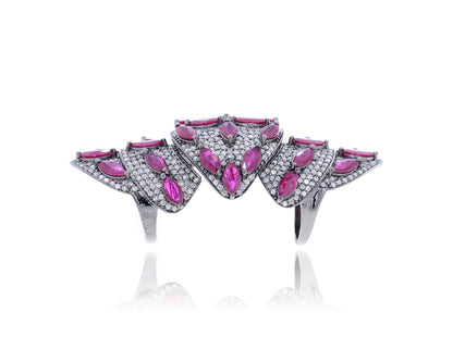 Diamond and Silver Multi Sapphire Stone Black Rhodium Finish Ring