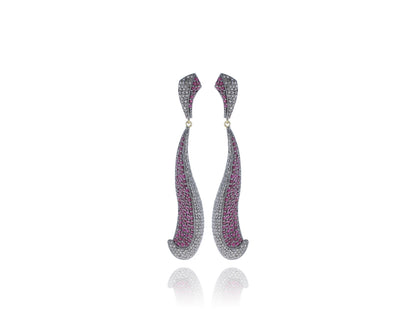Diamond and Silver Ruby Black Rhodium Finish Earrings