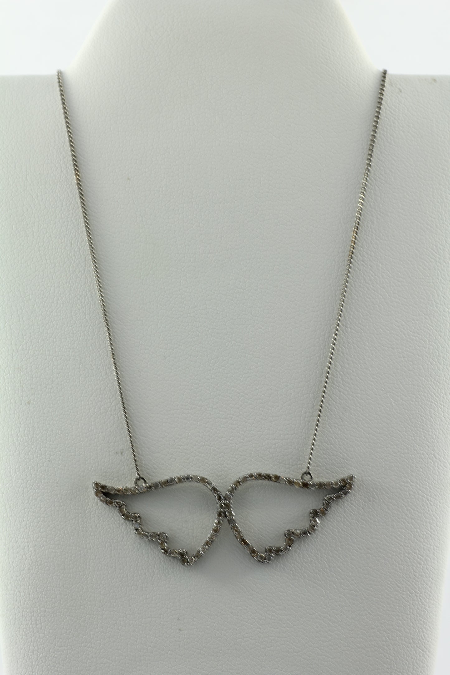 Angel Wing Pave Diamond Necklace with Silver Chain