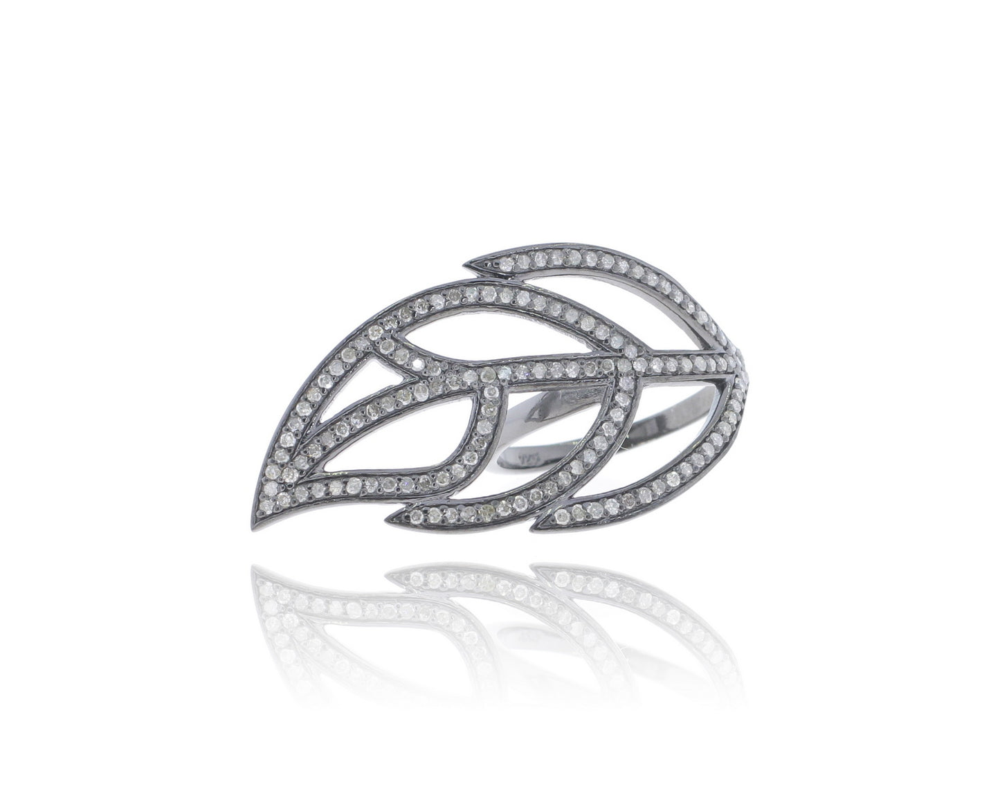 Diamond and Silver Black Rhodium Finish Ring .